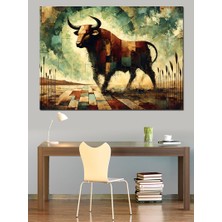 Renkli Boğa Resmi Dekoratif Kanvas - Mdf Ahşap Tablo