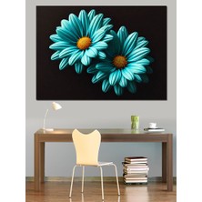 Mavi Papatya Çizimi Dekoratif Kanvas - Mdf Ahşap Tablo