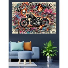 Renkli Motor Çizimi Dekoratif Kanvas - Mdf Ahşap Tablo