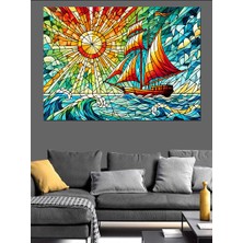 Renkli Yelkenli Gemi Dekoratif Kanvas - Mdf Ahşap Tablo