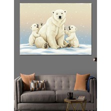 Kutupta Beyaz Ayılar Dekoratif Kanvas - Mdf Ahşap Tablo