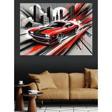 Hızlı Kırmızı Araba Dekoratif Kanvas - Mdf Ahşap Tablo
