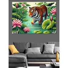 Nilüferde Kaplan Çizimi Dekoratif Kanvas - Mdf Ahşap Tablo