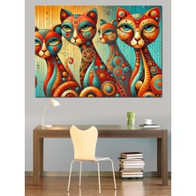 Soyut Renkli Kediler Dekoratif Kanvas - Mdf Ahşap Tablo