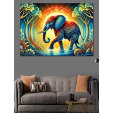 Renkli Soyut Fil Çizimi Dekoratif Kanvas - Mdf Ahşap Tablo