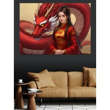 Gizemli Kırmızı Ejderha Dekoratif Kanvas - Mdf Ahşap Tablo