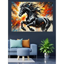 Alevli Vahşi At Dekoratif Kanvas - Mdf Ahşap Tablo