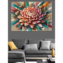 Turuncu Renk Krizantem Dekoratif Kanvas - Mdf Ahşap Tablo