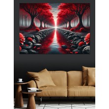 Sisli Kırmızı Orman Dekoratif Kanvas - Mdf Ahşap Tablo