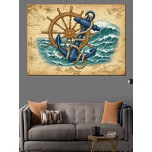 Denizci Dümen Çizimi Dekoratif Kanvas - Mdf Ahşap Tablo