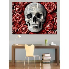 Kafatası ve Güller Dekoratif Kanvas - Mdf Ahşap Tablo