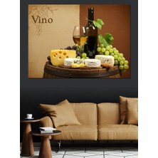 Şarap ve Peynir Çizimi Dekoratif Kanvas - Mdf Ahşap Tablo