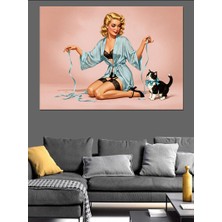 Vintage Pin-Up Kız Dekoratif Kanvas - Mdf Ahşap Tablo