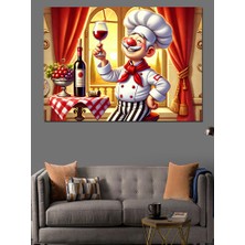 Şarap ve Şef Çizimi Dekoratif Kanvas - Mdf Ahşap Tablo