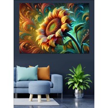 Renkli Ayçiçeği Çizimi Dekoratif Kanvas - Mdf Ahşap Tablo