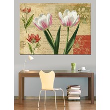 Vintage Lale Çizimi Dekoratif Kanvas - Mdf Ahşap Tablo