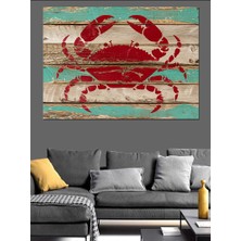 Kırmızı Yengeç Çizimi Dekoratif Kanvas - Mdf Ahşap Tablo