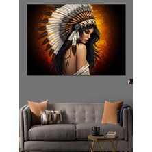 Kızılderili Kadın Portresi Dekoratif Kanvas - Mdf Ahşap Tablo