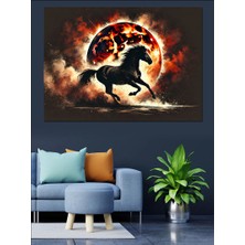 Ateşli Siyah At Dekoratif Kanvas - Mdf Ahşap Tablo