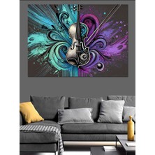 Renkli Keman Çizimi Dekoratif Kanvas - Mdf Ahşap Tablo