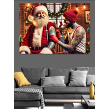 Noel Baba ve Dövme Dekoratif Kanvas - Mdf Ahşap Tablo