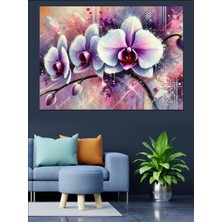 Soyut Mor Orkideler Dekoratif Kanvas - Mdf Ahşap Tablo