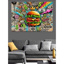Renkli Fast-Food Grafiti Dekoratif Kanvas - Mdf Ahşap Tablo