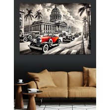 Klasik Araba ve Palmiyeler Dekoratif Kanvas - Mdf Ahşap Tablo