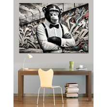 Maymun ve Grafiti Duvar Dekoratif Kanvas - Mdf Ahşap Tablo