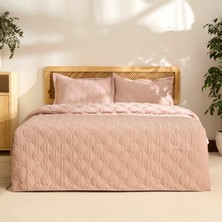 Kaşmir Home Lilly Çiçekli Kapitone Yatak Örtüsü Takımı Pudra Polyester 230 x 240 cm 2 Yastıkla