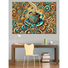 Desenli Kahve Fincanı Dekoratif Kanvas - Mdf Ahşap Tablo