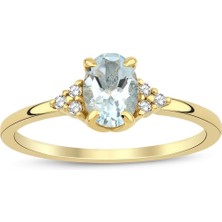 Aqua Marine Oval Tektaş Pırlanta Yüzük