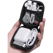 Fermuarlı Kulaklık Şarj Kablosu Sd Kart Saklama Çantası Ipod Kulaklık Şarj Organizer Siyah