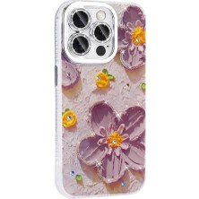 Zore Apple iPhone 15 Pro Kılıf Çiçek Desenli Parlak Taşlı Sert Silikon Zore Garden Kapak-Mavi