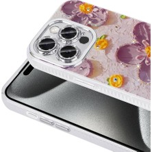 Zore Apple iPhone 15 Pro Kılıf Çiçek Desenli Parlak Taşlı Sert Silikon Zore Garden Kapak-Mavi