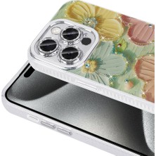 Zore Apple iPhone 15 Pro Kılıf Çiçek Desenli Parlak Taşlı Sert Silikon Zore Garden Kapak-Mavi