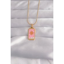 Afillix Concept 316L Çelik Gold Renk Pembe Mineli Güneş Model Tarot Kolye