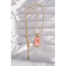 Afillix Concept 316L Çelik Gold Renk Pembe Mineli Güneş Model Tarot Kolye