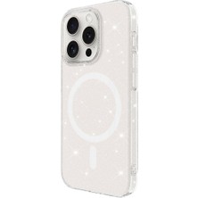 Zore Apple iPhone 15 Pro Kılıf Zore Magsafe Şarj Özellikli Simli Şeffaf Arka Yüzey Erdos Silikon Kapak-Renksiz