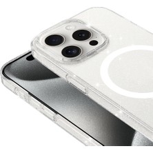 Zore Apple iPhone 15 Pro Kılıf Zore Magsafe Şarj Özellikli Simli Şeffaf Arka Yüzey Erdos Silikon Kapak-Renksiz