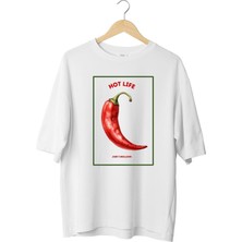 Le'sluette Kalın Pamuklu Chılı Baskılı Oversize T-Shirt