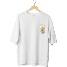 Le'sluette Kalın Pamuklu Aperol Baskılı Oversize T-Shirt