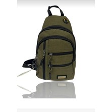 Mediterian Haki Kanvas Çok Gözlü Erkek Çapraz Sırt ve Göğüs Çantası