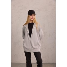 Gri Oversize Kapüşonlu Hırka
