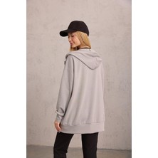 Gri Oversize Kapüşonlu Hırka