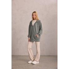 Yeşil Oversize Kapüşonlu Hırka