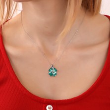 Hom Silver Jewelry 925  Ayar Gümüş Kişiye Özel Renkli Fotoğraflı Yonca Tasarımlı Kadın Kolye