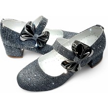 Beebron Ortopedik Topuklu Abiye Kız Çocuk Ayakkabı Shining Series Abiayk2401 Simli Antrasit 33