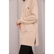 Kapüşonlu Sweat Bej
