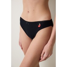 Pointelle Pamuklu Siyah Slip Külot